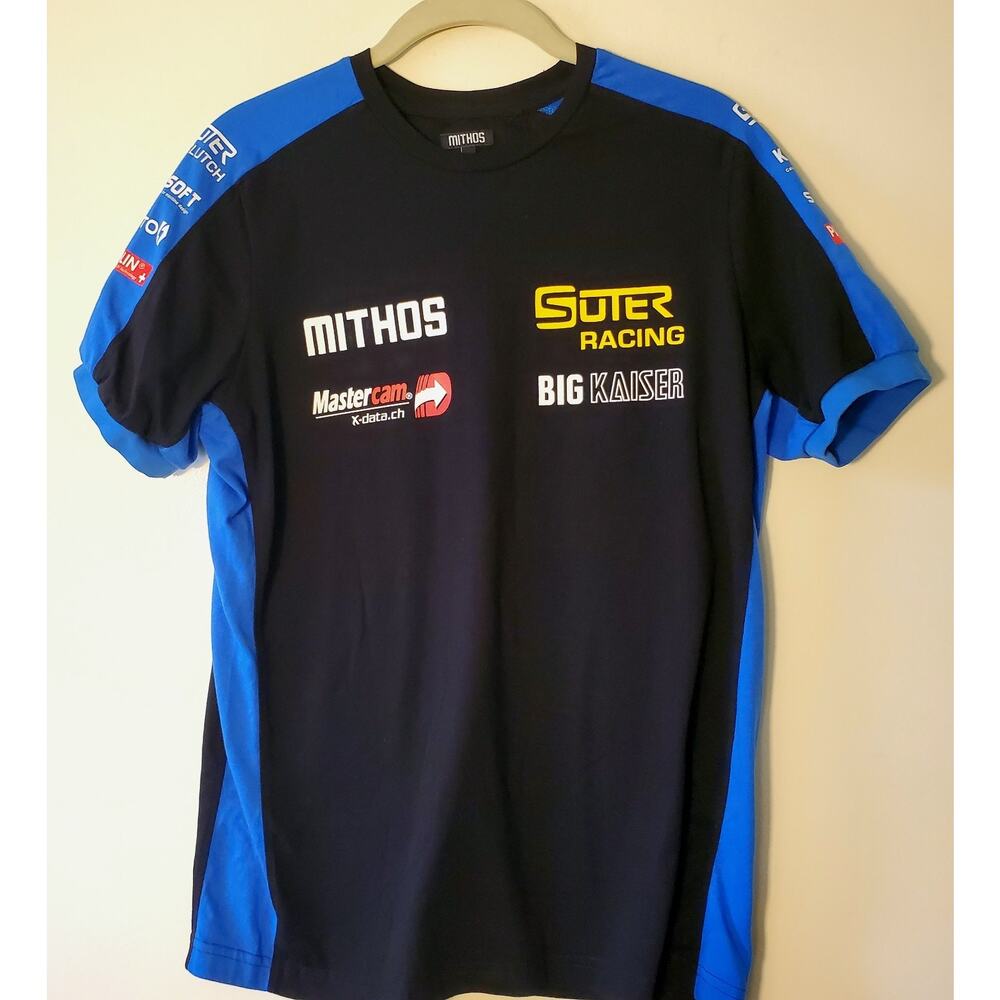 Mithos Racing Branded T-shirt Black & Blue Short Sleeve Size Small 100% Cotton